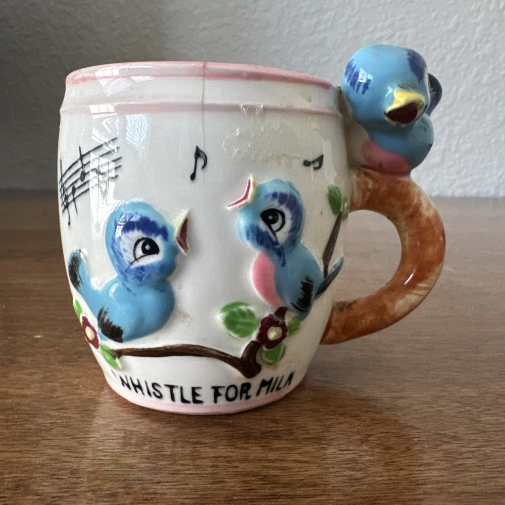 Grantcrest HandPainted Whistle For Milk Blue Bird Mug Vintage